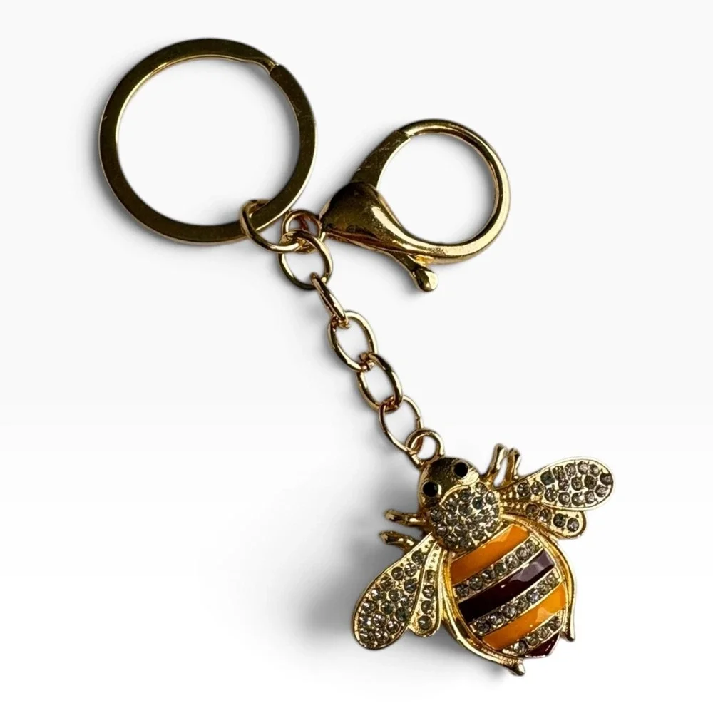 Women's Gold Yellow Maroon Rhinestone Bee Charm 4